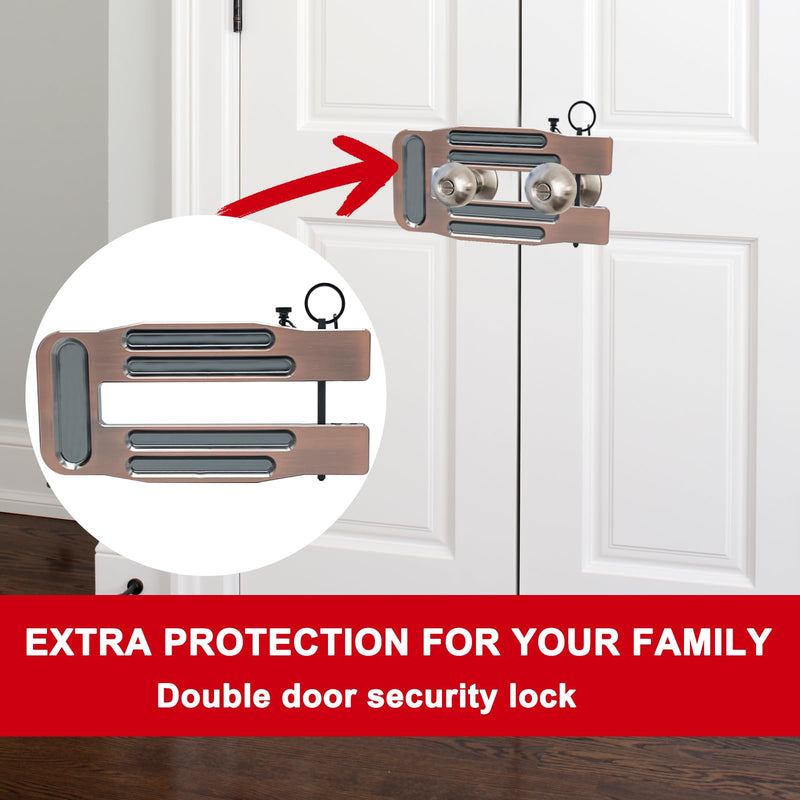 French Door Lock Childproof | Adjustable Double Door Reinforcement Lock for French Doors Home Security | Add High Security to Prevent Home Unauthorized Entry | Unibody Aluminum Construction Brown