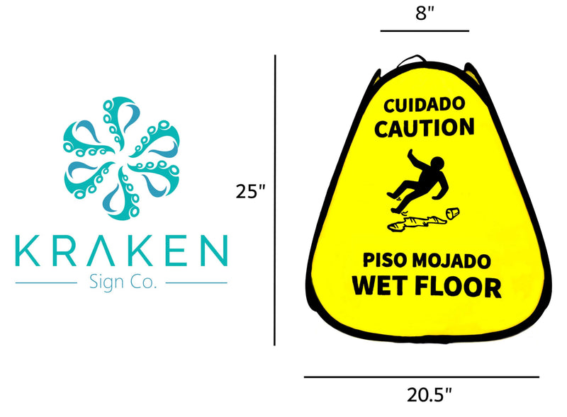 [Australia - AusPower] - Kraken Sign Co - EXTRA LARGE Pop-up Signs, Yellow 4-Sided English/Spanish Warnings, Pop-up Caution Wet Floor Sign 25 inch for Restaurant, Commercial and Industrial Safety (2 Pack) 2 Pack 