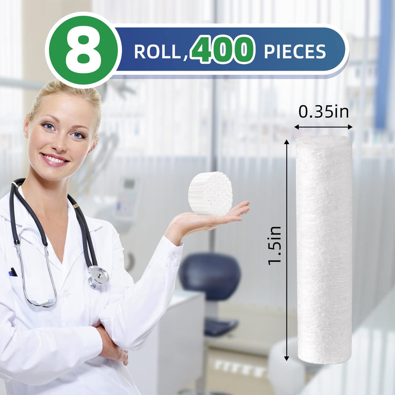 400 PCS Dental Gauze Rolls Cottons Pads, Nosebleed Kit Accessories #2 Medium 1.5" Mouth Gauze Nose Plugs for Dental Clinic, Household 400