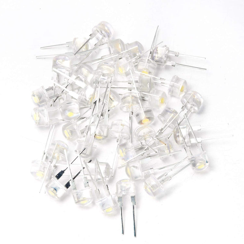 CHANZON 50 pcs 8mm White LED Diode Lights (Straw Hat Clear Transparent DC 3V 250mA) Bright Lighting Bulb Lamps Electronics Components Indicator Light Emitting Diodes A) White (50pcs)