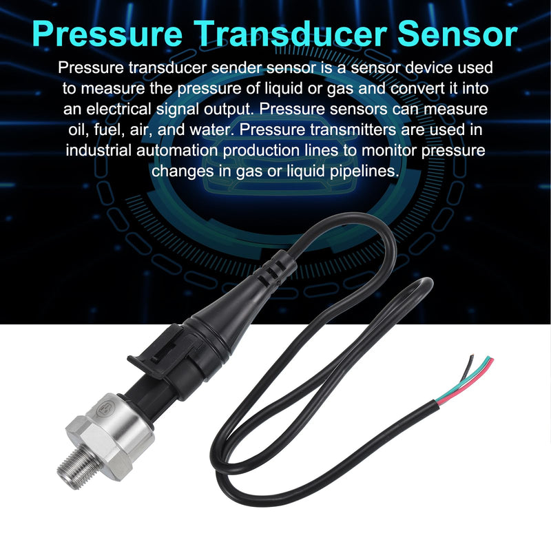 MECCANIXITY Pressure Transducer Sender Sensor with Connector, 1/8" NPT 30 PSI Stainless Steel Pressure Transmitter for Oil Fuel Water Air