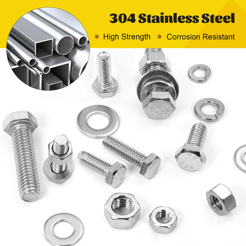[Australia - AusPower] - 260PCS SAE 1/4-20, 5/16-18, 3/8-16 Hex Bolts Assortment Kit & 225PCS Metric M4 M5 M6 Machine Screws Assortment Kit Silver 