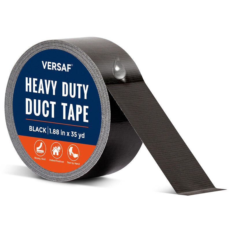 VERSAF Duct Tape Black Heavy Duty Waterproof 1.88 in x 35 yd, Strong Adhesive, Weather Resistant, Easy Tear, Multi-Purpose for Home Repair, Sealing, Bundling, Automotive & Outdoor Use