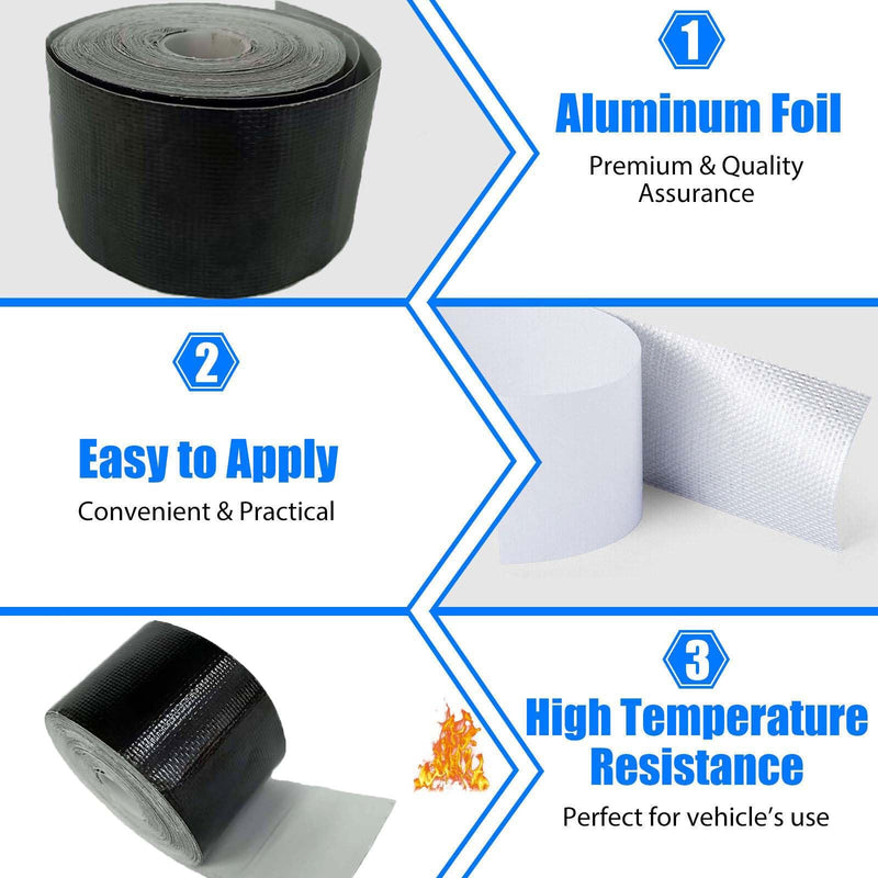 Xinhan (Gold,Silver,Black) Aluminum Foil Heat Shielding Tape High Temperature Heat Reflective Adhesive Backed Tape Compatible with Car Intake Pipe Engine Bay Hoses Wires Etc (Black, 2in x 50ft) Black