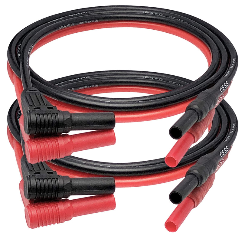 [Australia - AusPower] - CESS-222 Meter Test Lead Extension Right Angle Male to Female Connector 4mm Banana Plug to Jack Heavy Duty Silicone Wires Multimeter Leads Probes Adapter 12AWG, 2 Pairs, Black & Red, 3 Feet 