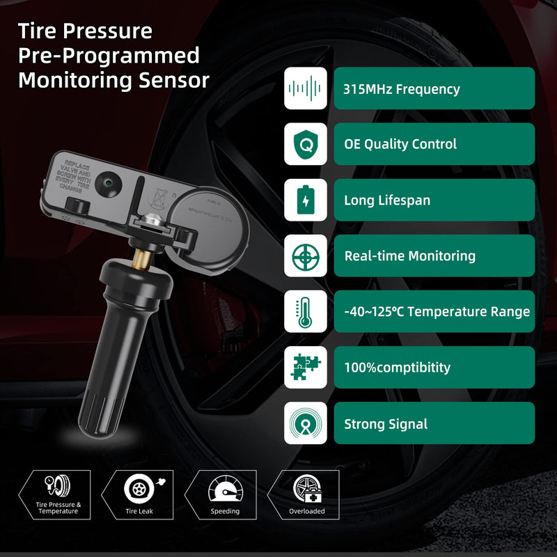 [Australia - AusPower] - TPMS Sensor,GM 315Mhz Tire Pressure Monitoring Sensor Compatible for Chevy Silverado GMC Cadillac Buick Pontiac Saturn Hummber Saab Replace#13598771 13598772 13586335 13581558 4 Pack 13586335 four sensor 