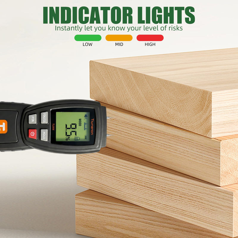 Dual Mode Moisture Meter for Wood and Building Materials, Pin & Pinless 2-in-1 Moisture Detector with Backlight & Buzzer, Digital Water Leak Tester for Hardwood, Softwood, Drywall & Masonry