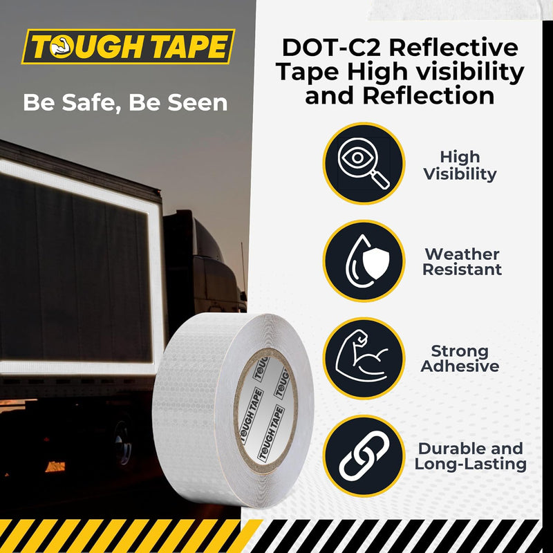 DOT C2 Safety Reflective Tape 2IN x 35 FT - Outdoor Waterproof Conspicuity Tape - Silver Reflector Tape for Trailers, Vehicles, Boats - Strong Reflective Safety for Caution Warning Signs