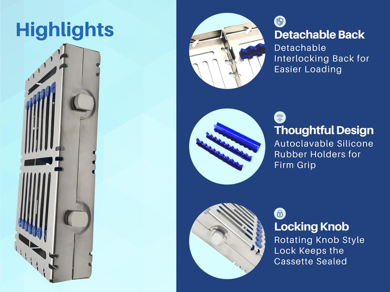 [Australia - AusPower] - Heavy Duty Sterilization Cassette Tray up to 7 Instruments Double Button Rack Box Premium Design Dental Surgical lab 7"X4"X1.4" ARTMAN Brand 