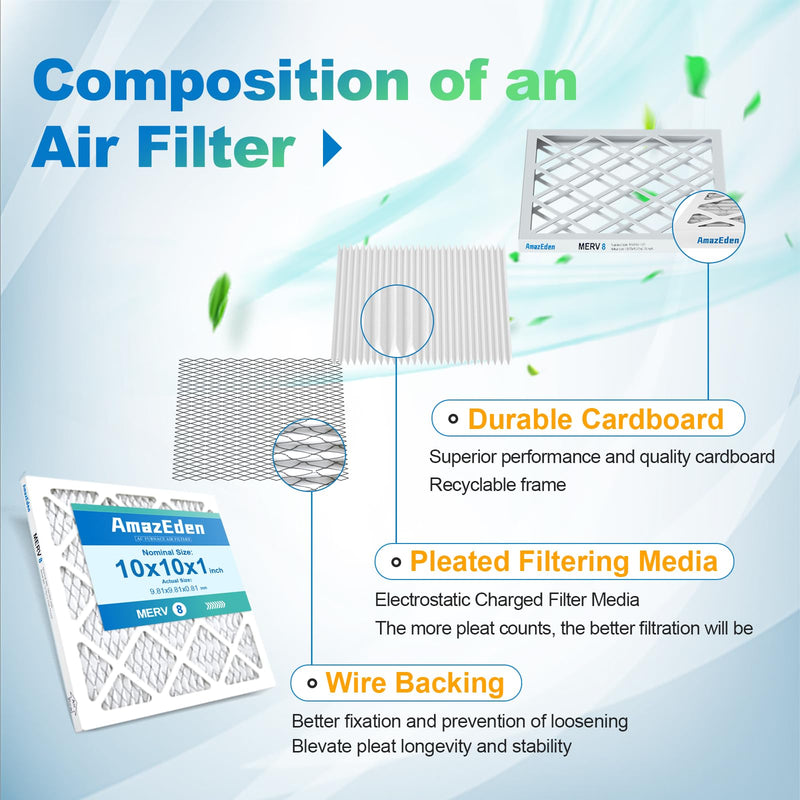 [Australia - AusPower] - 10x10x1 AC Air Filter MERV 8 (6-Pack) MPR 600 FPR 5 HVAC Furnace Pleated Filters Dust Defense Air Filters Replacement (Exact Dimensions: 9.81x9.81x0.81 Inches) 6-PACK 10x10x1 