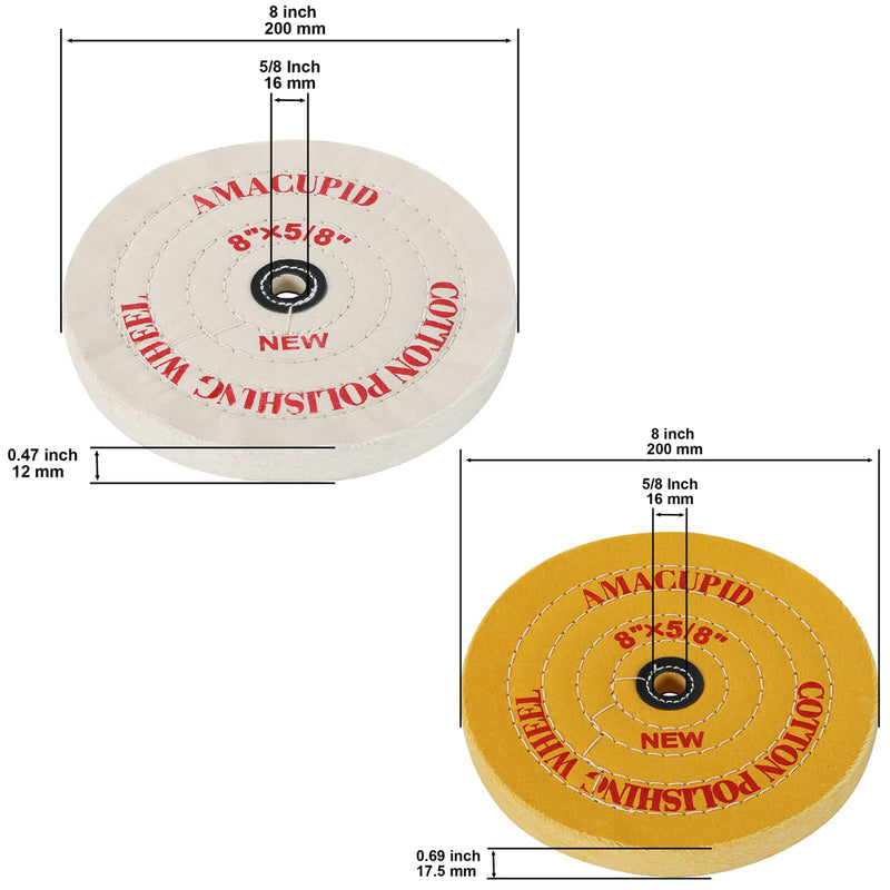 [Australia - AusPower] - Cotton Buffing Wheel Kit 8 inch. for Bench Grinding Wheel Polishing Machines. Polishes Jewelry, Glass, Tools and More. 5/8 inch Arbor 