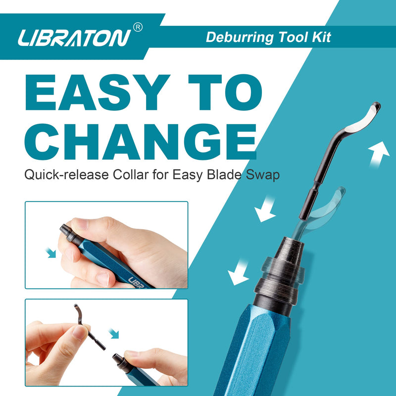 LIBRATON Deburrer with 11 Blades, Hand Deburrer, Plastic | Universal deburring tool for plastic (also 3D printing), metal, stainless steel, aluminum, steel 11 blades (3 variants) A