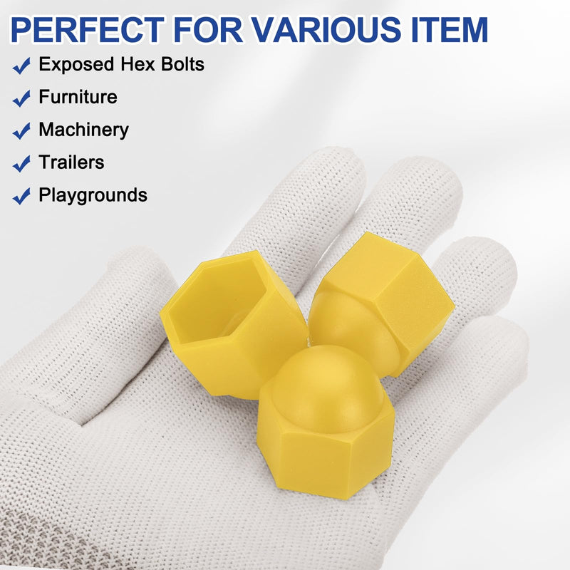 [Australia - AusPower] - PATIKIL 100 Pcs Hex Nut Cover, M16x24x27mm Nylon Screws Bolt Covers Caps Dome Acorn Hex Head Bolt Protection Cap for Screws Nut, Yellow 