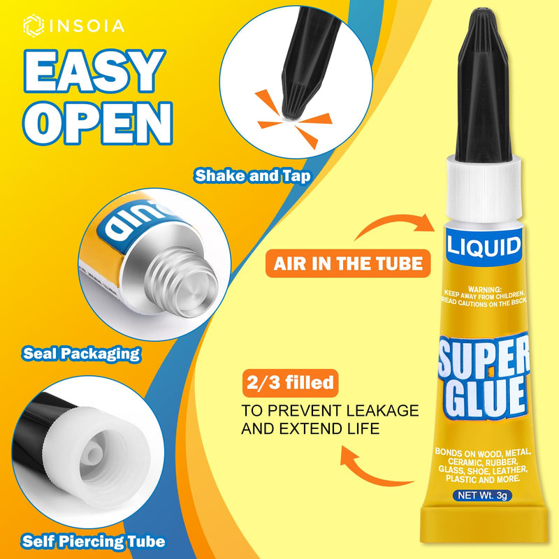 [Australia - AusPower] - Super Glue Liquid Clear, 24 X 3g All Purpose Strong Adhesive Ca Glue Cyanoacrylate Quick Dry Instant Glue for Plastic, Metal, Ceramic, Shoe, Wood, Leather, Model, Rhinestone, Jewelry and DIY Crafts 
