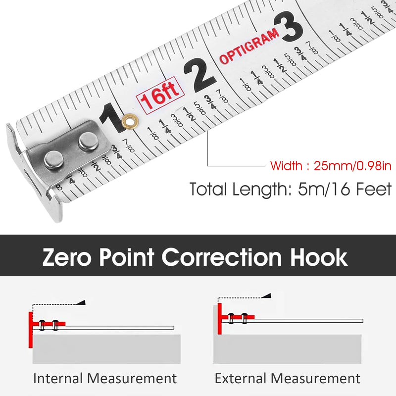 [Australia - AusPower] - 2 PCS Retractable Tape, 5M/16Ft Stainless Steel Measuring Tape, Self-Lock Double-Sided Scale Retractable Metric Ruler, Non-Fall Wear-Resistant Hollow Design Tape Measure for Household Industrial 