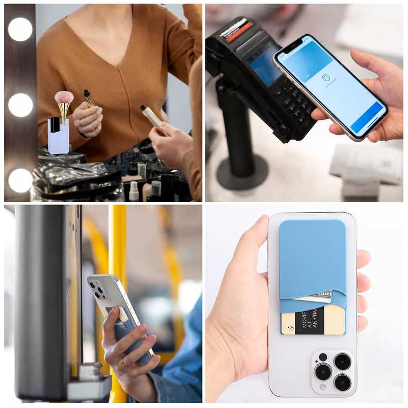 [Australia - AusPower] - Phone Wallet Stick on,5Pack Phone Card Holder for Back of Phone Case,Silicone Sticky Credit Card Holder for Cell Phone Double Pocket Sticker All Smartphones—Navy,Sierra,Pastel,Blue,Black Navy,Sierra,Pastel,Blue,Black 