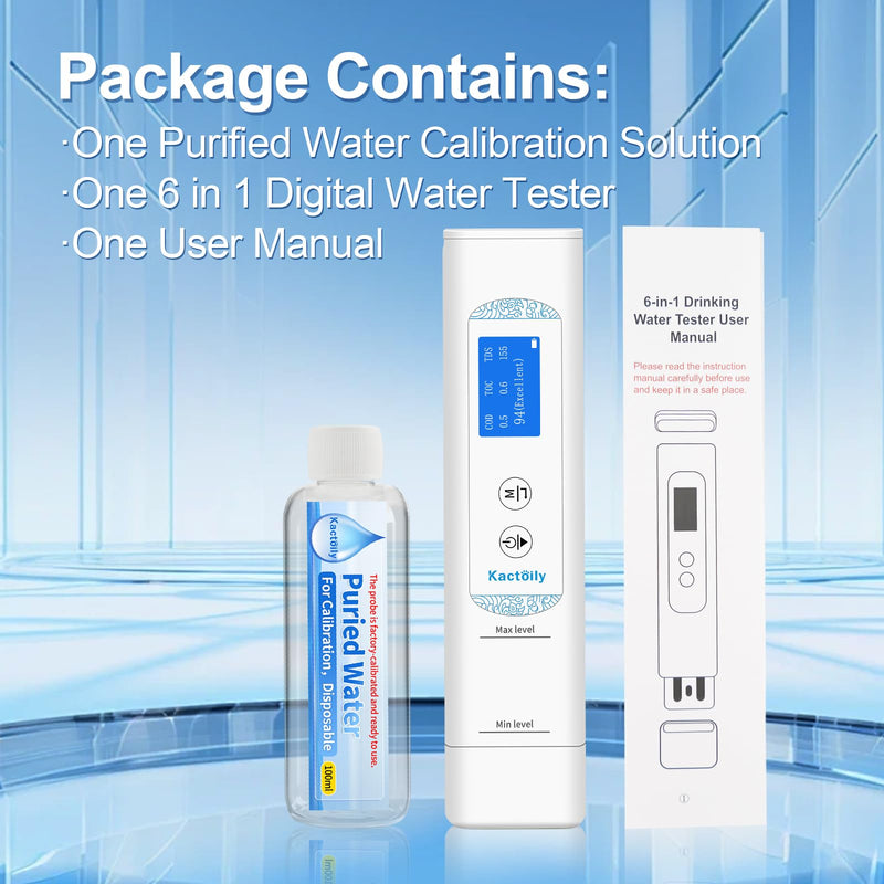 [Australia - AusPower] - 6 in 1 Digital Water Tester for Drinking Water, Lab Grade TOC/COD/EC/UV275/Temp/TDS Meter Digital Water Tester and Calibration Solution for Home, RV, Camping, Well, Tap Water 6 in 1 Water Tester with Solution 