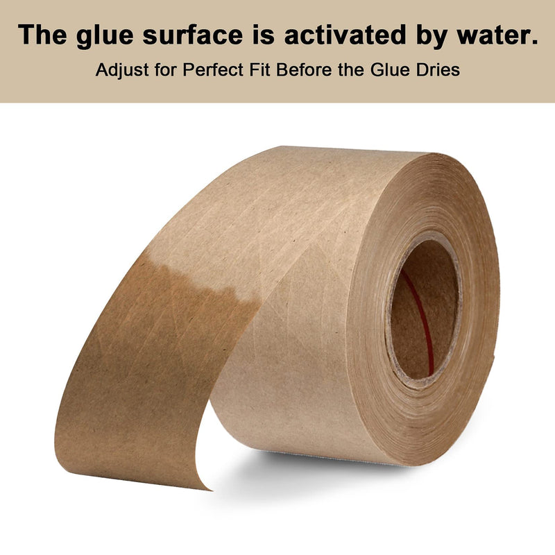 TooCust Water Activated Tape Fiber Reinforced Packing Tape Kraft Tape 2”X 165 feet Per Roll Brown Tape Gummed Paper Tape for Heavy Duty Packaging and Shipping Writable Eco-Friendly Biodegradable 1