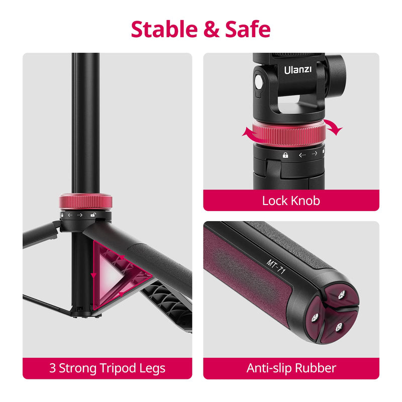 [Australia - AusPower] - 59in Selfie Tripod for Camera Gopro - ULANZI MT-71 Invisible Long Extendable Selfie Vlog Handle Portable Lightweight Tripod Stand 7 Sections for Gopro Hero 11 10 9 8 7 Black/insta360 One DJI Action 