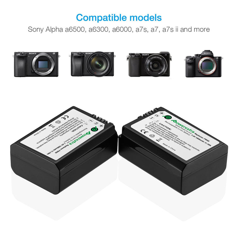 [Australia - AusPower] - Powerextra 2 Pack Replacement NP-FW50 Battery & Smart LCD Display Dual Channel Charger for Sony Alpha a6500, a6300, a6000, a7, a7s, a5100, a5000, a7r, a7 ii Cameras 