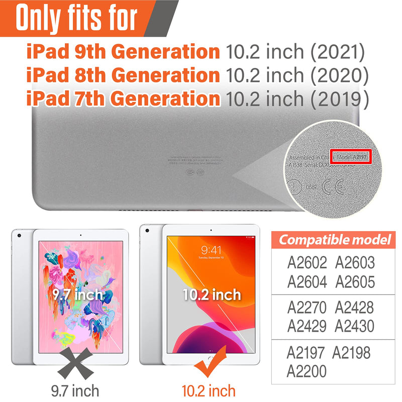 [Australia - AusPower] - Timecity Case for iPad 9th/ 8th/ 7th Generation 10.2 inch (Case for iPad 9/8/ 7 Gen): with Strong Protection, Screen Protector, Hand/Shoulder Strap, Rotating Stand, Pencil Holder - Orange Black+Orange 