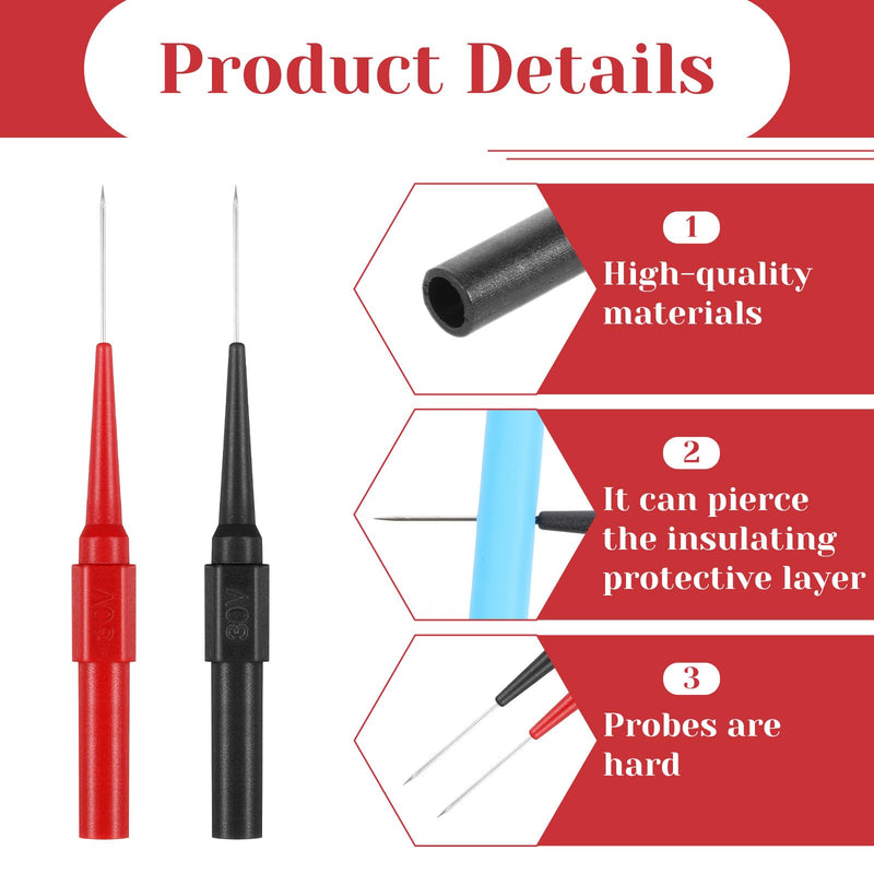 [Australia - AusPower] - 4Pcs 0.7mm Test Probe Pins, Multimeter Probes Non-Destructive Insulation Wire Piercing Needle, Stainless Steel Back Probe Pins, Super Tip Multimeter Probes for Banana Socket Plug, Car Tester Probes 