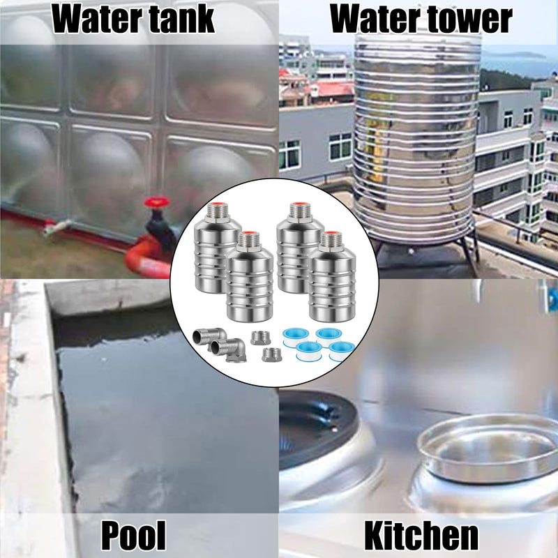 [Australia - AusPower] - 4pcs 304 Stainless Steel Automatic Water Float Valve 1/2" and 3/4" Connection Types Precise Control Water Level Controller Water Level Control Float Valve for Sink for Water Tank Livestock Troughs 4 