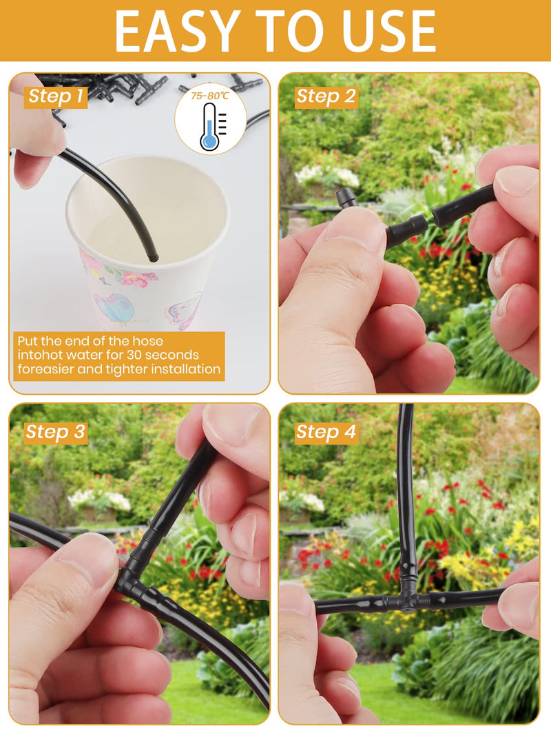 [Australia - AusPower] - 100pcs 1/4" Universal Barbed Tee Fittings, Kalolary Barbed Connectors Drip Irrigation for 1/4 Inch Water Hose Connectors 4mm/7mm Water Tube Drip Irrigation Watering System 100pieces 