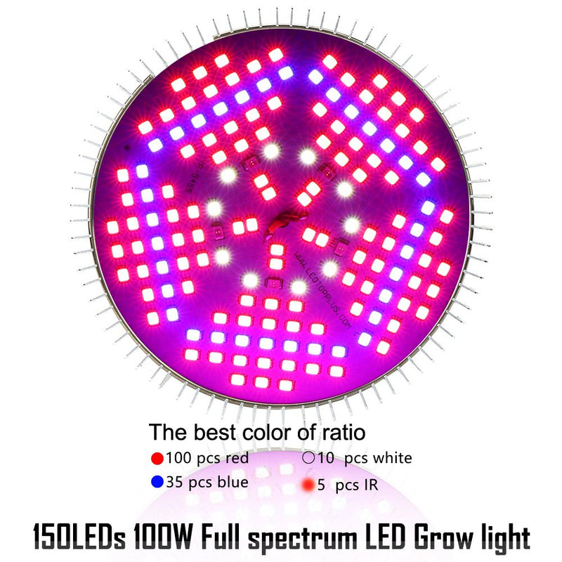[Pack of 2] 100W Led Plant Grow Light Bulb, Full Spectrum 150 LEDs Indoor Plants Growing Light Bulb Lamp for Vegetables Greenhouse and Hydroponic, E26 E27 Base Grow Light Bulbs, AC 85~265V 2 Count (Pack of 1)