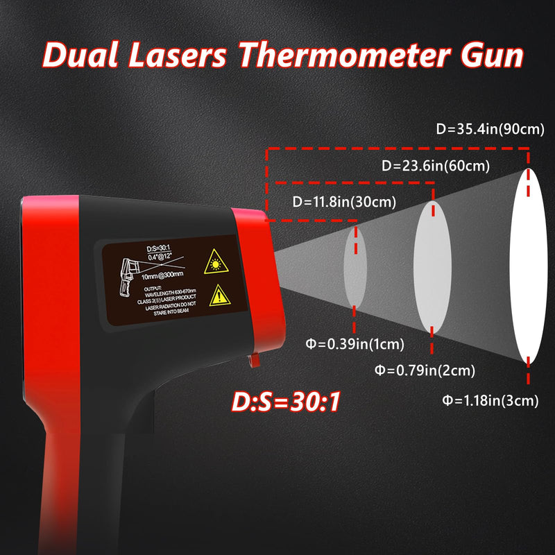 [Australia - AusPower] - Pyrometer, Rechargeable Touch Screen Laser Thermometer with Bluetooth -58°F to 2912°F High Temp Infrared Thermometer Gun with DS=30:1, IR Thermometer with Adjustable Emissivity, for HVAC Forge AP-1600APP 