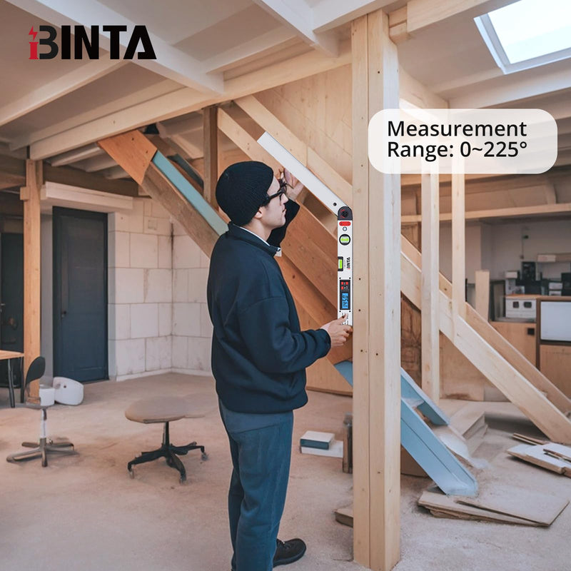 [Australia - AusPower] - BINTA Digital Angle Finder 0-225° Range, Backlit LCD Aluminum Angle Finder Tool with Horizontal/Vertical Dual Bubble Meter Storage Bag for Woodworking, Machinery, Construction, DIY(Silver) Silvery 