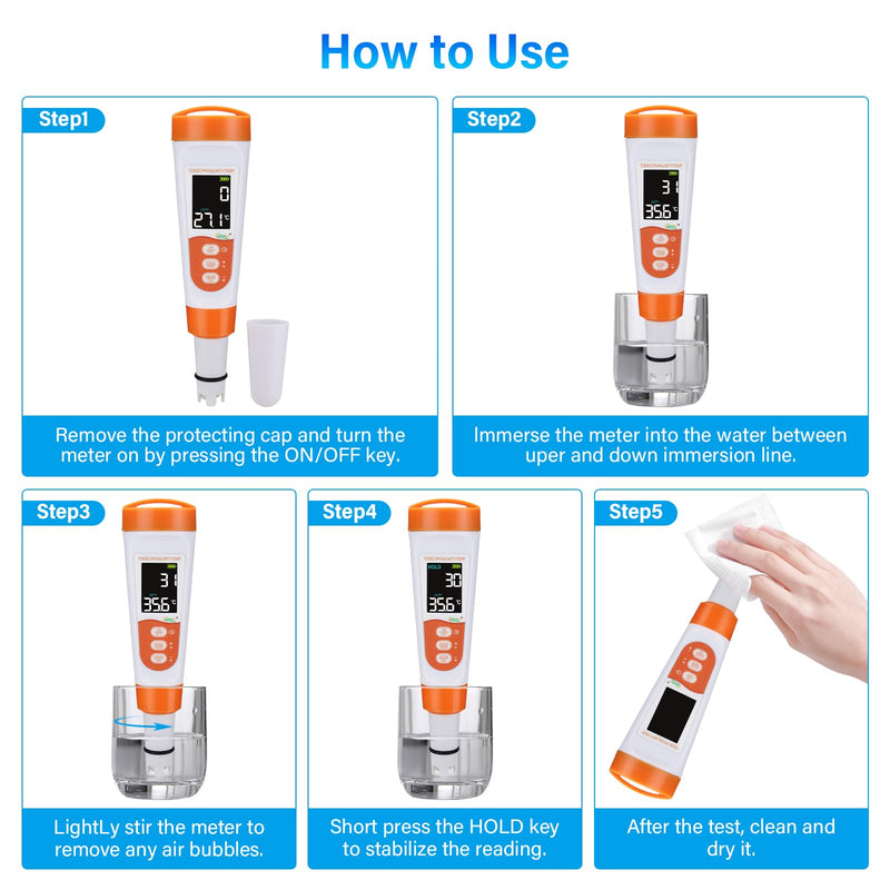 hygger Pool Salt Tester & PH Meter, 5-in-1 Digital Pool Water Tester, High Accuracy Salinity PH Temp EC and TDS Saltwater Pool Test Kit for Aquarium Swimming Pool Hot Tub and Swim Spas