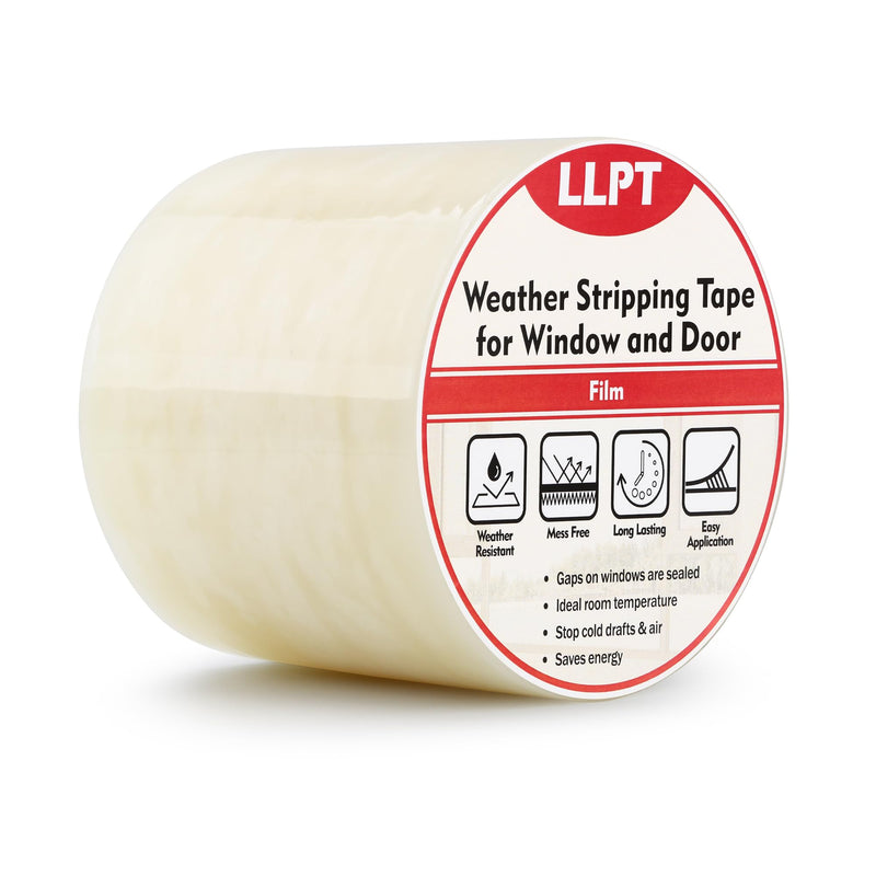 LLPT Transparent Weather Stripping Tape 4” x 108 Ft for Window and Door Ultra High Performance Weather Resistant Tape for Window Draft Insulation No Mess (WWT408) 4" x 108 Ft Clear