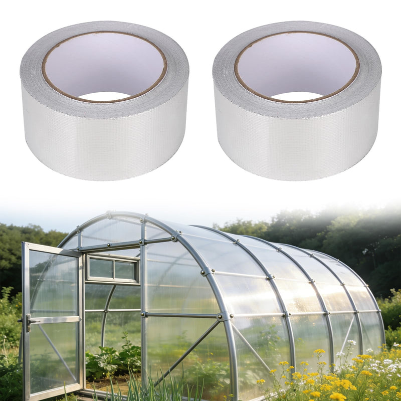 2pcs Heavy Duty Aluminum Polycarbonate Tape, 20m/65.6ft Per Roll 5cm/1.97in Wide Waterproof Self-Adhesive Sealing Insulation Duct Foil Vent Tape for Greenhouse Roof Outdoor Green House Panels Repairs