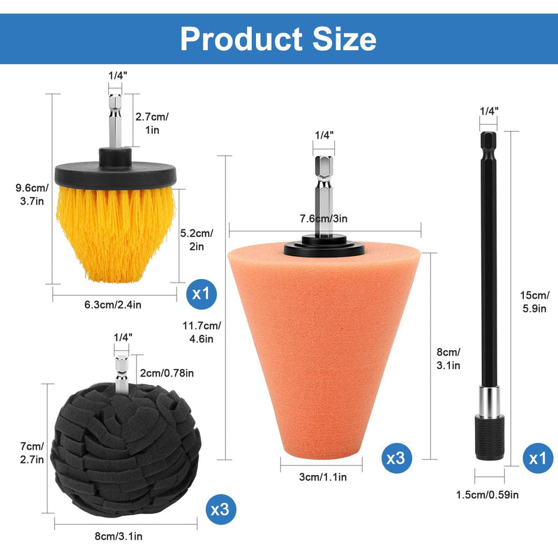 Linkstyle 8Pcs Drill Polishing Pads Kit, Foam Polishing Cone & Ball Set with Extension Holder & Brush, 1/4" Hex Drill Attachment for Car Wheel Hub Rim Metal Cone & Ball_8PCS