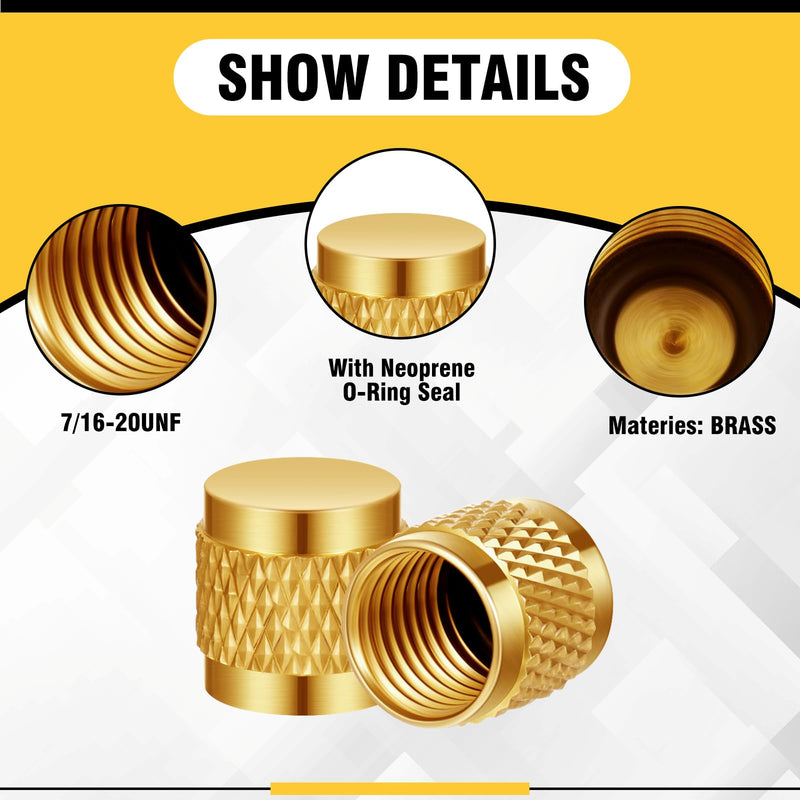 [Australia - AusPower] - 1/4 Flare Cap, Round Brass W/Neoprene O Ring Seal HVAC Valve Caps(50 Pcs) 50 