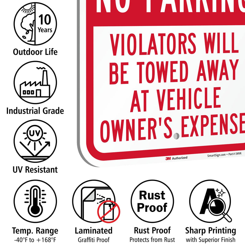 SmartSign - K-5476-EG-12x18 "Private Property - No Parking Violators Towed" Sign | 12" x 18" 3M Engineer Grade Reflective Aluminum Red on White