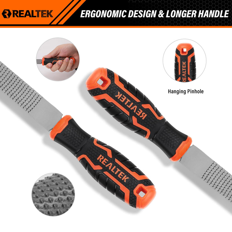 [Australia - AusPower] - 3-Piece 12" Wood Rasp File Set with 4" Longer Rubber Grip, T12 High Carbon Wood File Set for Woodworking, Flat/Half Round/Round Perfect Wood Files for Wood Manual Cutting and Sharping Wood Files-3pc 