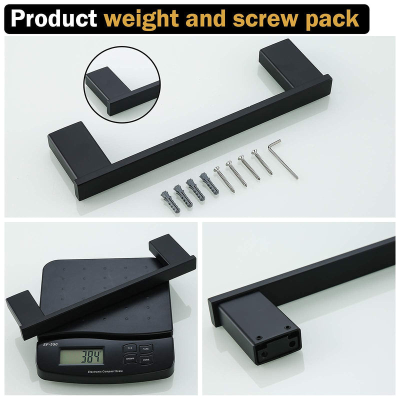 RANDOM 12 inch Matte Black Towel Bar Modern Hand Towel Holder Wall Mounted SUS304 Stainless Steel Towel Rack for Kitchen,Bathroom Hardware Accessories Contemporary.96009-2-12MB