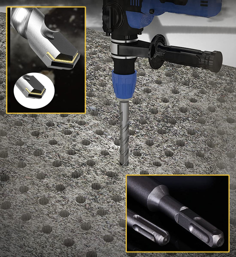 SDS Plus Hammer Drill Bit 5Pcs 5/8 in. x 8 in. Masonry Concrete Rock Drill 5/8"x8" (5Pcs)
