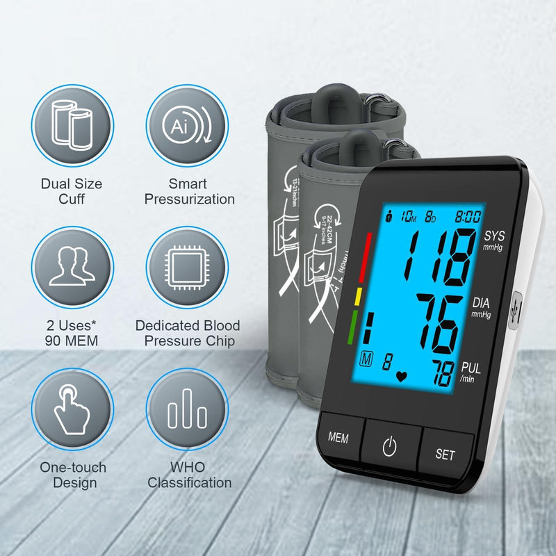 [Australia - AusPower] - Accurate Digital BP Machine - Automatic Blood Pressure Monitor with XL Cuff (13-21") & M/L Cuff (9-17") for Big/Medium Arms, Large Backlit LCD Display, 360° Adjustable & Portable for Adults 