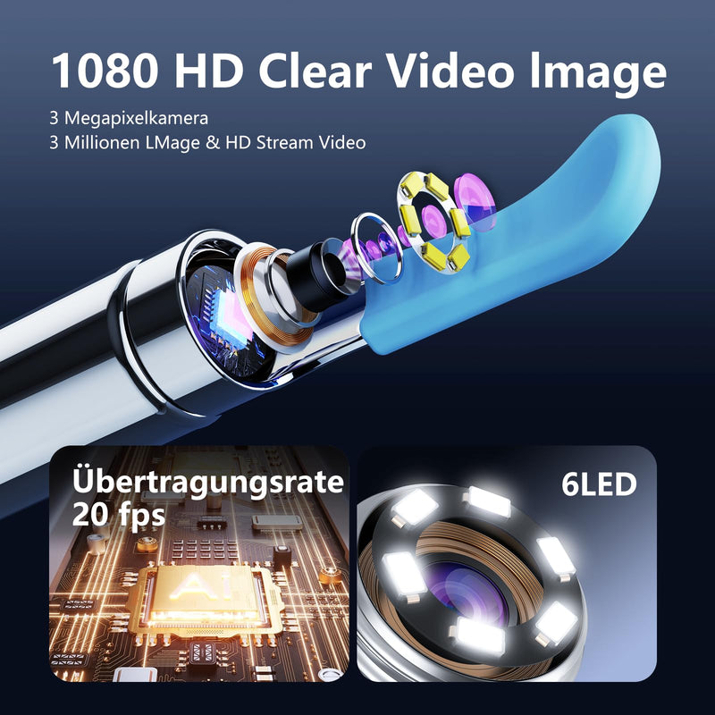 [Australia - AusPower] - Ear Wax Remover Otoscope, 1080P HD WiFi Ear Cleaner Camera, 3.5 mm Ear Camera with 6 LEDs, IP67 Waterproof Ear Mirror, 360° Wide Angle Otoscope Camera for Adults, Children, iOS, iPad, Android Black 