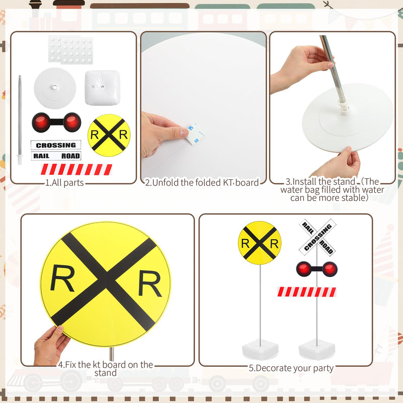 Reallnaive Express Train Party Decorations 79-87 Inch Railroad Crossing Sign Traffic Crossing Sign for Train Theme Wild West Western Birthday Cowboy Party Decor Supplies