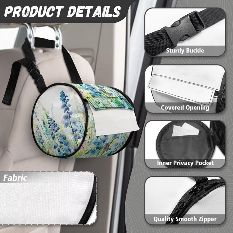 ZDCUSTOM Blue Flower Hanging Toilet Paper Holder Kitchen Paper Towel Holder Roll-Tissue Dispenser Toilet Paper Storage Bag with Adjustable Strap for Camping Bathroom RV Car