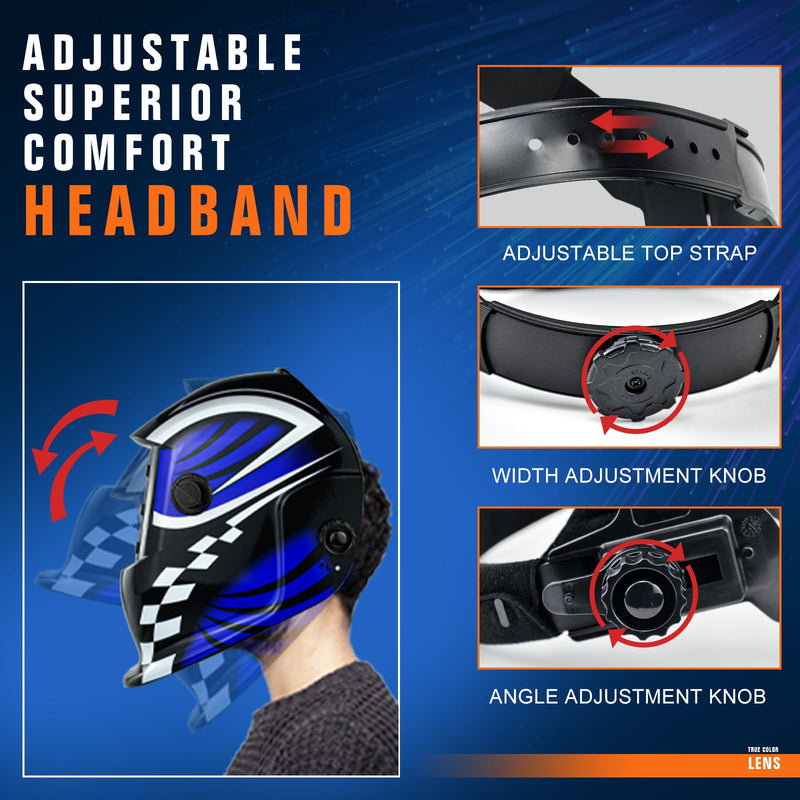 TRQWH Welding Hood Auto Darkening Welding Helmet with Light True Color 1/1/1/2 Top Optical Clarity Wide Shade 9-13 Welding Mask with Grinding Weld Helmet (TRQ-HD01) KTS-HD01