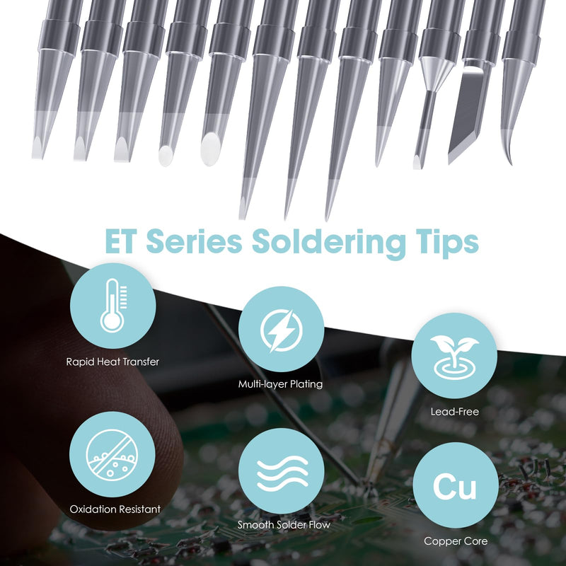 HANGLIFE ET Soldering Iron Tips with Tips Holder for Weller WE1010NA WES51/50 WESD51 WCC101 PES51/50 WEP70 LR21 and More Soldering Stations/Irons – Replacement Solder Tips for Weller Welding Equipment 12pcs+holder