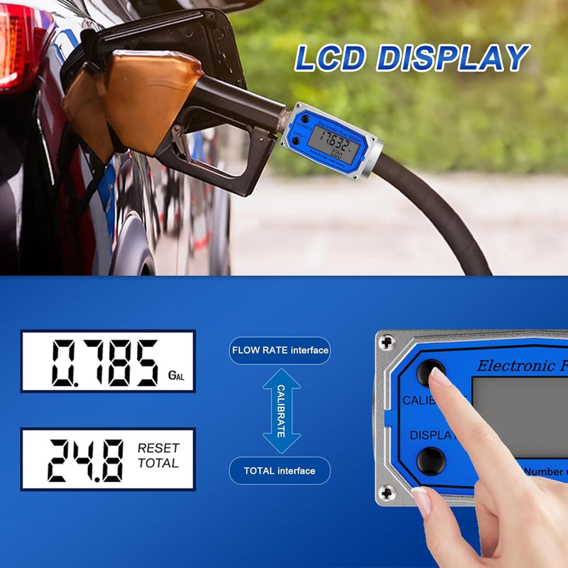 [Australia - AusPower] - Flow Meter 3/4 Inche Digital Turbine Fuel Meter - Flowmeter Auto On & Off Industry Grade Aluminum Alloy - for Water, Diesel, Gasoline Supports Gallon, QTS, PTS, L, m³ (3/4 inch) 3/4 inch 