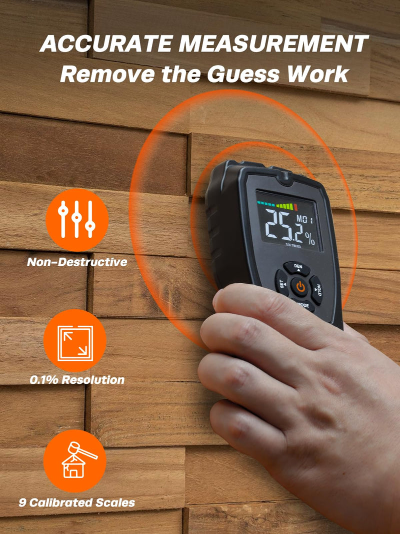 [Australia - AusPower] - Mecurate Pinless Wood Moisture Meter Moisture Detector for Walls, Drywall, Firewood and Building Material Dampness Inspection 