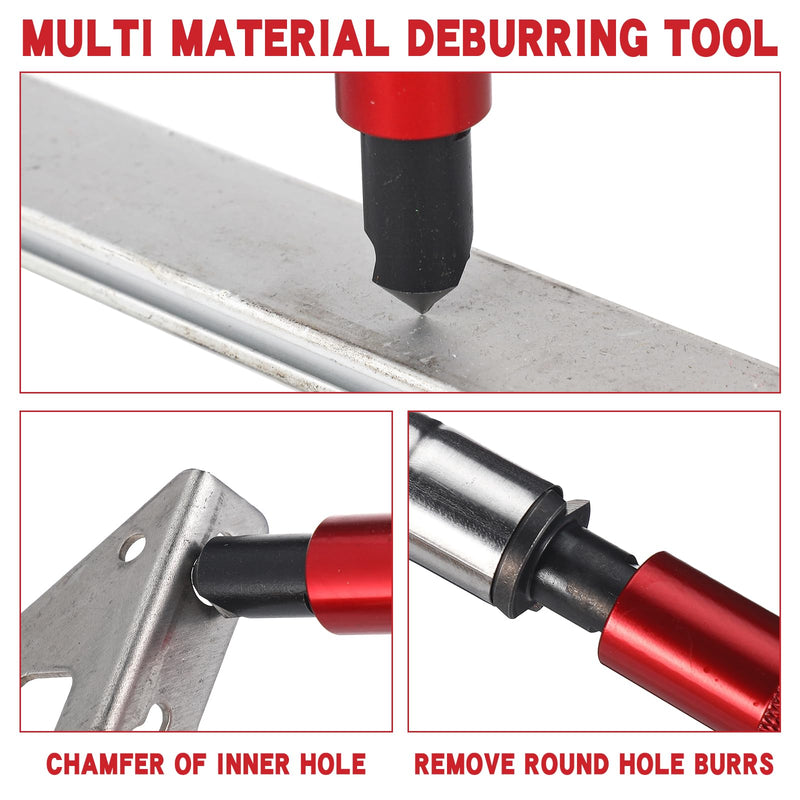 [Australia - AusPower] - 3 Pcs Hand Deburring Tool Kit 2 Countersink Hand Reamer and 1 Deburring Tool with 15 Extra High Speed Steel Swivel Blade for Metal, Resin, Aluminum, Copper, Plastic, 3D Printing, Wood(Red) Red 