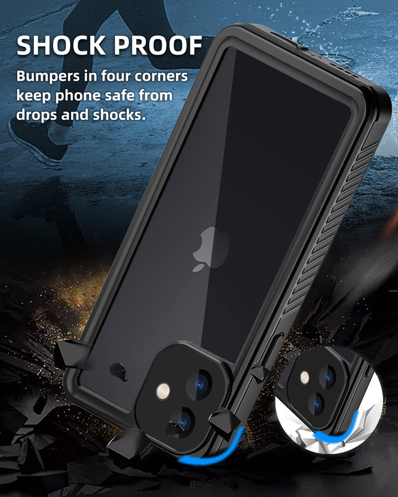 [Australia - AusPower] - WIFORT for iPhone 12 Mini Waterproof Case Built-in Screen Protector Water Resistant Cover Protective Drop Protection Hard, Shockproof Full Body Defender Tough Military Grade - 5.4" Black 